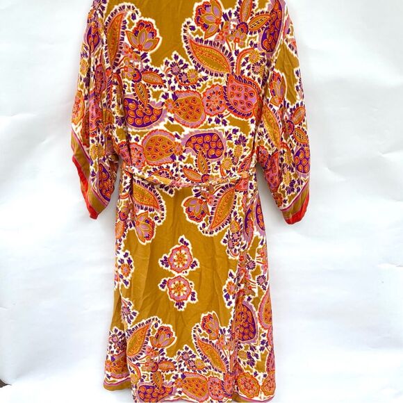Rachel Zoe Women's Floral Kimono Robe Size S Mustard Boho Chic - Picture 6 of 9